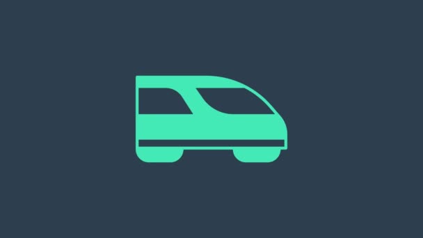 Türkises Hochgeschwindigkeitszug-Symbol isoliert auf blauem Hintergrund. Eisenbahnreisen und Eisenbahntourismus. U-Bahn oder U-Bahn rationalisierten den Schnellzugverkehr. 4K Video Motion Grafik Animation — Stockvideo