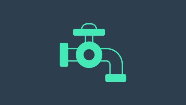 Turquoise Water tap icon isolated on blue background. 4K Video motion graphic animation — Stock Video