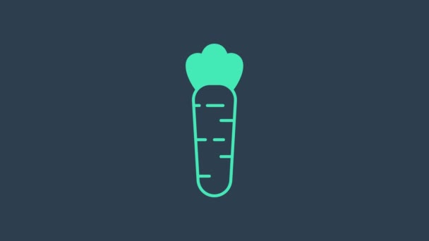Icône carotte turquoise isolée sur fond bleu. Animation graphique de mouvement vidéo 4K — Video