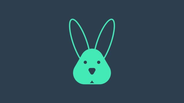 Türkis Tierquälerei frei mit Kaninchen Symbol isoliert auf blauem Hintergrund. 4K Video Motion Grafik Animation