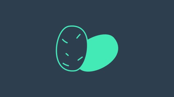 Иконка бирюзового картофеля выделена на синем фоне. Видеографическая анимация 4K — стоковое видео