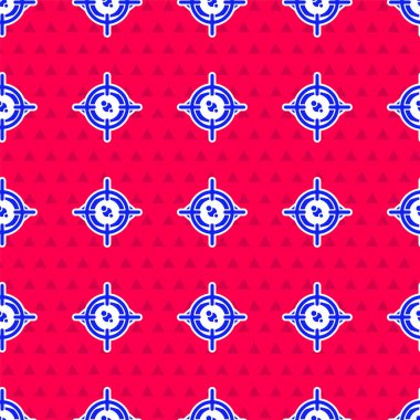 Mavi göz tarama simgesi kırmızı arkaplanda izole edilmiş kusursuz desen. Göz taraması yapılıyor. Güvenlik kontrol sembolü. Siber göz işareti. Vektör.