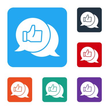 Beyaz El beyaz arka planda izole edilmiş bir ikon gibi. Renkli kare düğmelerle simgeleri ayarla. Vektör.