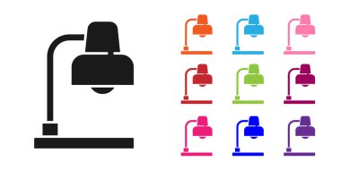 Beyaz arkaplanda siyah masa lambası simgesi izole edildi. Simgeleri renklendirin. Vektör.