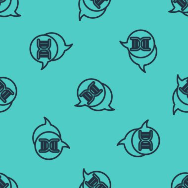 Siyah çizgi DNA sembolü, yeşil arkaplanda izole edilmiş kusursuz desen. Vektör.