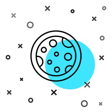 Beyaz zemin üzerinde izole edilmiş bakteri simgesi olan siyah çizgi Petri kabı. Rastgele dinamik şekiller. Vektör.