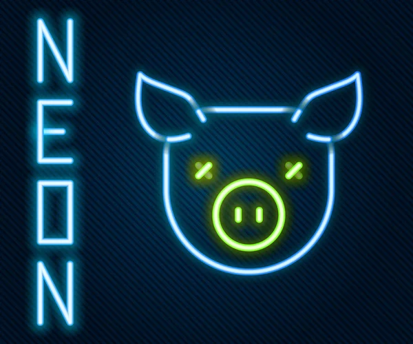 发光的霓虹灯线猪图标孤立在黑色背景 动物的象征五彩缤纷的概念 — 图库矢量图片