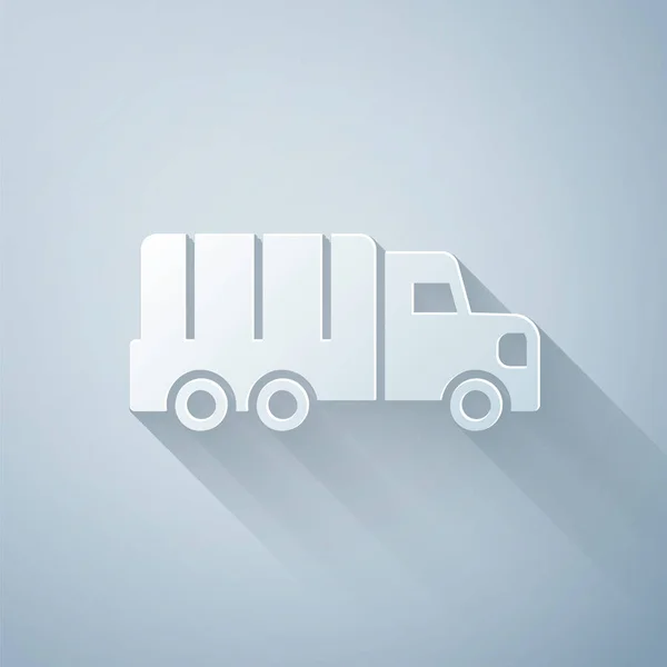 Řez Papíru Vojenský Truck Ikona Izolované Šedém Pozadí Papírový Styl — Stockový vektor