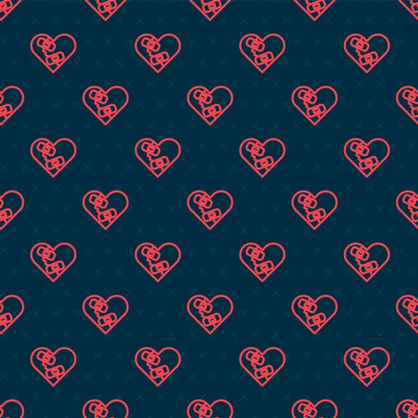 红线愈合破碎的心或离婚图标隔离无缝图案黑色背景 破碎和修补的心脏 爱情的象征情人节 — 图库矢量图片