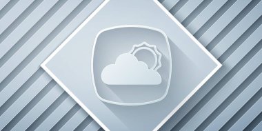 Kağıt kesiği hava tahmini simgesi gri arkaplanda izole edildi. Kağıt sanatı tarzı. Vektör.