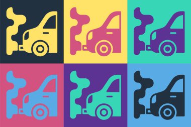 Pop Art Car egzoz ikonu renk arkaplanında izole edildi. Vektör.