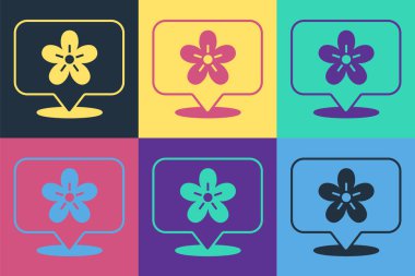 Renk arkaplanında çiçek simgesi olan pop sanat konumu. Vektör.