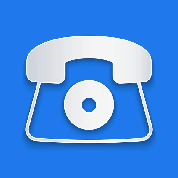 剪纸电话24小时支持图标隔离蓝色背景 全天客户支持呼叫中心 全职电话服务 造纸艺术风格 — 图库矢量图片