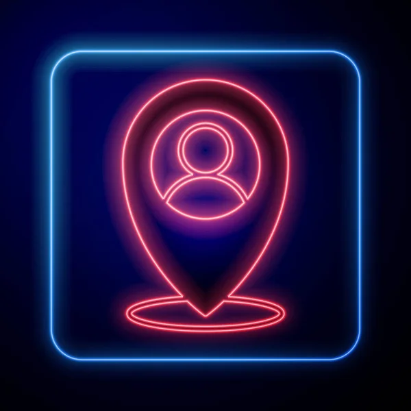 Marcatore Luminoso Della Mappa Neon Con Silhouette Icona Persona Isolata — Vettoriale Stock
