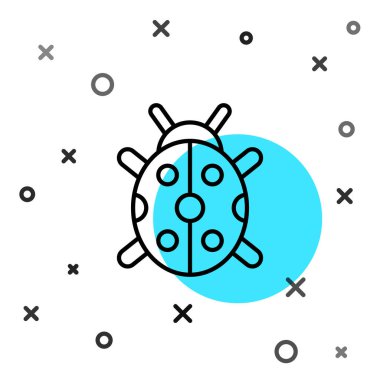 Siyah çizgi uğur böceği simgesi beyaz arkaplanda izole edildi. Rastgele dinamik şekiller. Vektör.