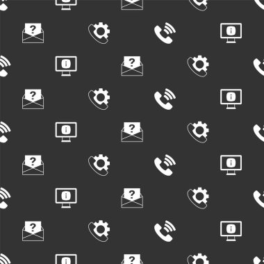 Telefon desteğini 24 saat olarak ayarla, bilgili monitör, Zarflı soru işareti ve kusursuz şablon. Vektör