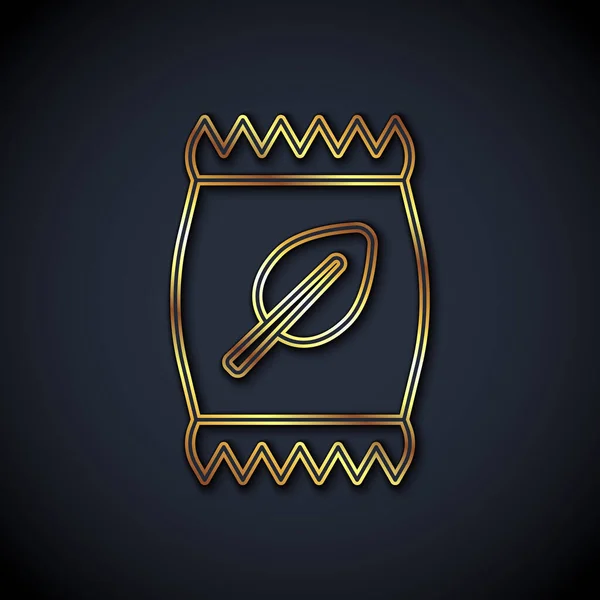 Gold Line Düngemitteltasche Symbol Isoliert Auf Schwarzem Hintergrund Vektor — Stockvektor