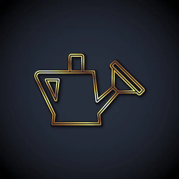 Gold Line Gießkannen Symbol Isoliert Auf Schwarzem Hintergrund Bewässerungssymbol Vektor — Stockvektor
