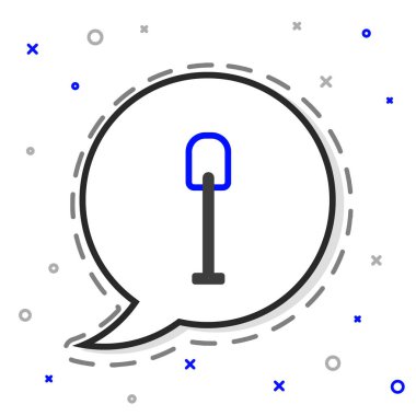 Beyaz arkaplanda çizgi küreği simgesi izole edildi. Bahçe aletleri. Bahçecilik, tarım, çiftçilik aleti. Renkli taslak konsepti. Vektör İllüstrasyonu.