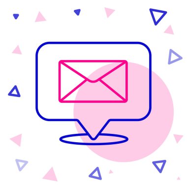 Beyaz arkaplanda izole edilmiş zarf simgesi olan satır konuşma balonu. Renkli taslak konsepti. Vektör İllüstrasyonu.