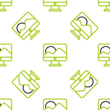 Çizgi Bilgisayar ekranı simgesi beyaz arkaplanda izole edilmiş pürüzsüz desen. Elektronik cihaz. Ön manzara. Vektör İllüstrasyonu.