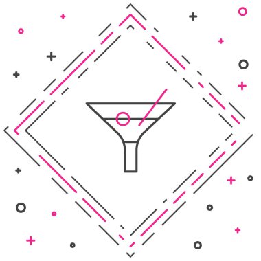 Beyaz arka planda izole edilmiş çizgi martini cam ikonu. Kokteyl ikonu. Şarap kadehi ikonu. Renkli taslak konsepti. Vektör İllüstrasyonu.