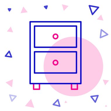 Beyaz arkaplanda belge simgesi olan Satır Çekmecesi. Arşiv çekmecesi. Dosya dolabı çekmecesi. Ofis mobilyası. Renkli taslak konsepti. Vektör İllüstrasyonu.