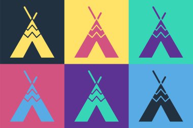 Pop Art Geleneksel Hint çadırı ya da wigwam ikonu renkli arka planda izole edilmiş. Kızılderili çadırı. Vektör.