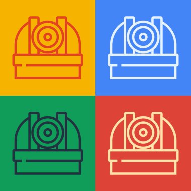 Pop Art Line Astronomik Gözlemevi ikonu renk arkaplanında izole edildi. Teleskoplu bir gözlemevi. Bilimsel kurum. Vektör.