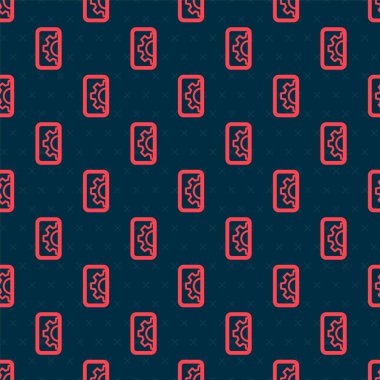 Kırmızı çizgi Yazılım, Web Geliştirme, programlama konsepti simgesi siyah arkaplanda izole edilmiş kusursuz desen. Mobil ekranda programlama dili ve program kodu. Vektör.