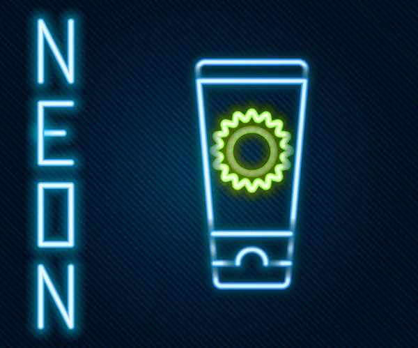 Glödande Neon Linje Solkräm Röret Ikon Isolerad Svart Bakgrund Skydd — Stock vektor