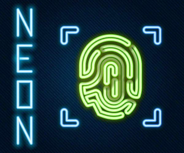Glödande Neon Linje Fingerprint Ikon Isolerad Svart Bakgrund Ikonen För — Stock vektor
