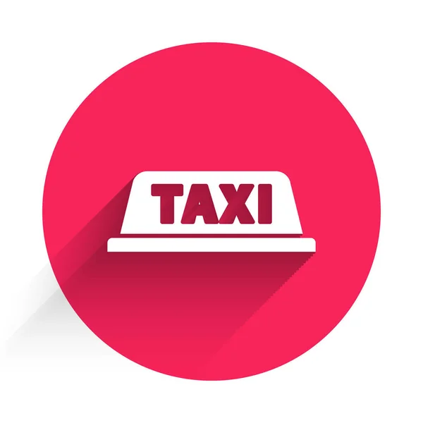 Witte Taxi Auto Dak Pictogram Geïsoleerd Met Lange Schaduw Rode — Stockvector