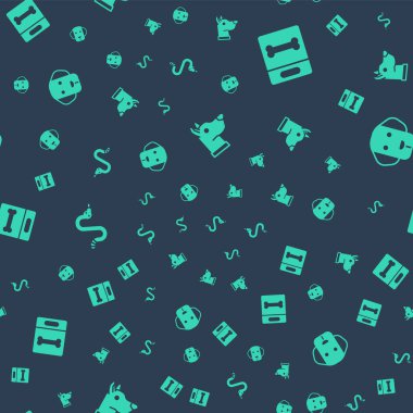 Köpek kafası, kemik, yılan ve kusursuz desen ayarlayın. Vektör.