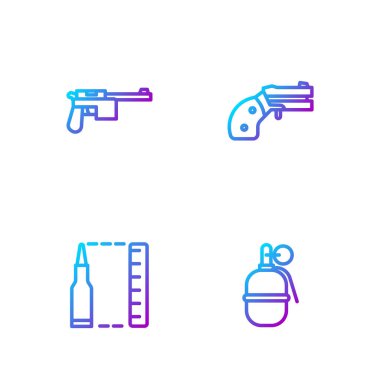 Hat el bombası, mermi, mauser silahı ve küçük tabanca. Renk simgeleri. Vektör.