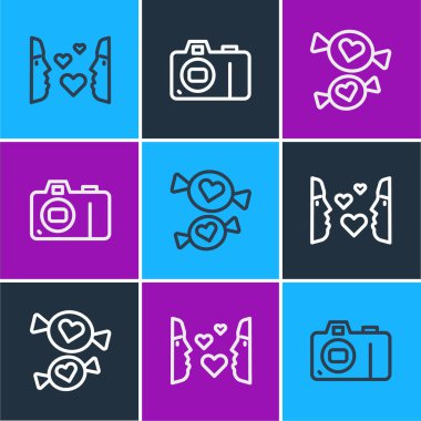 İlk görüşte aşk, Candy ve Photo kamera ikonu. Vektör.