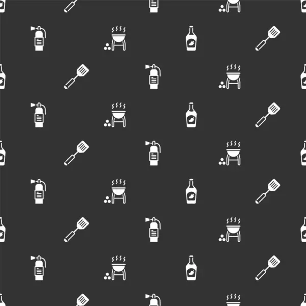 Set Ketchup Bottle Spatula Fire Extinguisher Barbecue Grill Seamless Pattern — Stock Vector