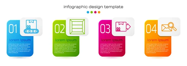 Állítsa Szállítószalag Kartondoboz Doboz Kartondoboz Közlekedési Szimbólummal Boríték Nagyítóval Üzleti — Stock Vector