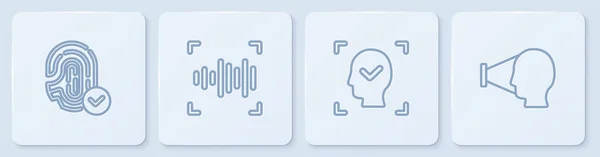 Ställ Linje Fingeravtryck Ansiktsigenkänning Röst Och Vit Fyrkant Knapp Vektor — Stock vektor