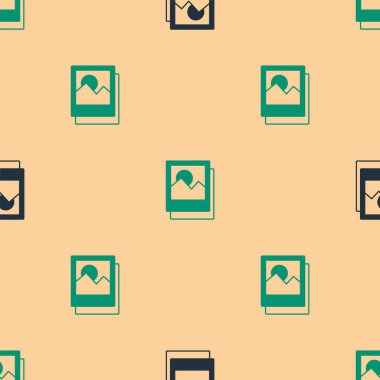 Yeşil ve siyah foto simgesi, bej arkaplandaki kusursuz deseni izole etti. Vektör.