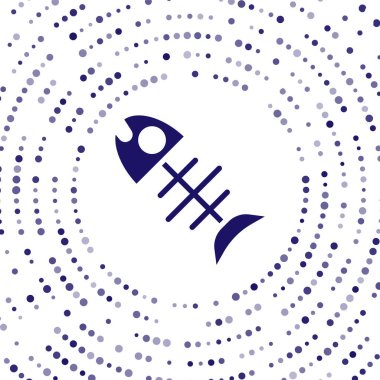 Mavi Ölü Balık simgesi beyaz arkaplanda izole edilmiş. Soyut çember rastgele noktalar. Vektör.