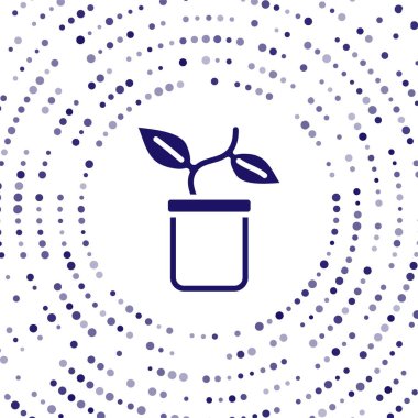 Esrar ikonundaki mavi bitki beyaz arkaplanda izole edilmiş. Tencerede yetişen bir bitki. Saksı bitkisi işareti. Soyut çember rastgele noktalar. Vektör.