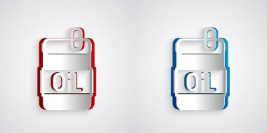 Kağıt kesiği, gri arka planda izole edilmiş zeytin yağı ikonu şişesi. Zeytinyağı ikonlu sürahi. Kağıt sanatı tarzı. Vektör.