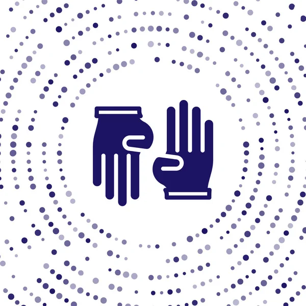 Beyaz arka planda mavi lastik eldiven ikonu izole edildi. Lateks el koruması işareti. Ev işi temizlik ekipmanları sembolü. Soyut çember rastgele noktalar. Vektör.
