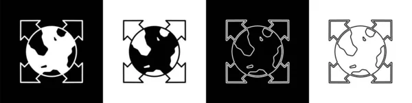 Set World Globo Con Icono Brújula Aislado Sobre Fondo Blanco — Archivo Imágenes Vectoriales