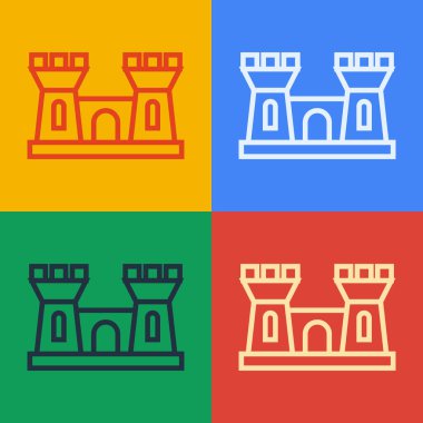 Pop sanat çizgisi Kumdan kale simgesi renk arkaplanında izole edildi. Vektör.