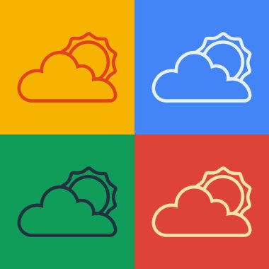 Pop Art Line Sun ve bulut hava durumu ikonu renk arkaplanında izole edildi. Vektör.