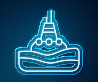 Mavi arka planda izole edilmiş deniz ikonu üzerinde parlayan neon hattı yüzen şamandıra. Vektör.