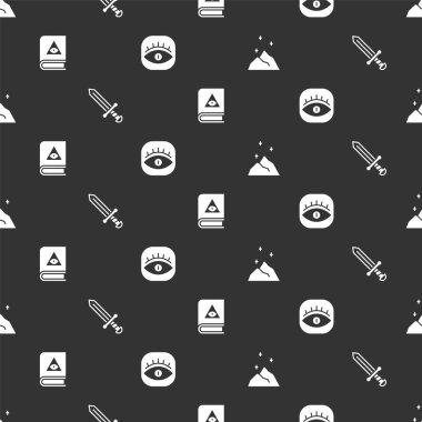 Sihirli tozu, Ortaçağ kılıcını, Antik büyü kitabını ve Masonları kusursuz bir kalıba sokun. Vektör