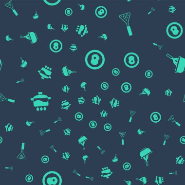 Çırpılmış yumurta, ızgara spatula, yemek tenceresi ve dikişsiz desenli kâse çırpılmış mutfak çırpıcısı. Vektör